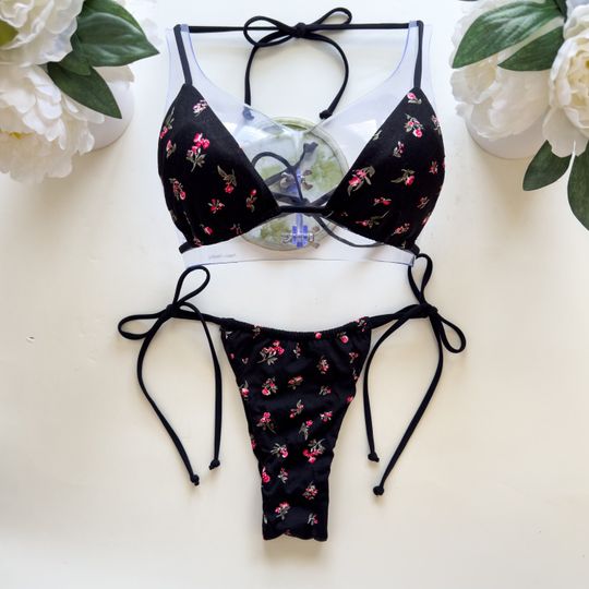 Dainty Red Rose Adjustable Bikini Swimsuit