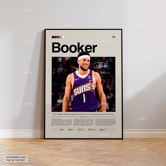 Devin Booker Poster, Phoenix Suns Wall Art, Framed NBA Print Decor