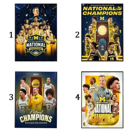 Michigan Wolverines Basketball National Champions 2026 NCAA Poster Wall Art Prin