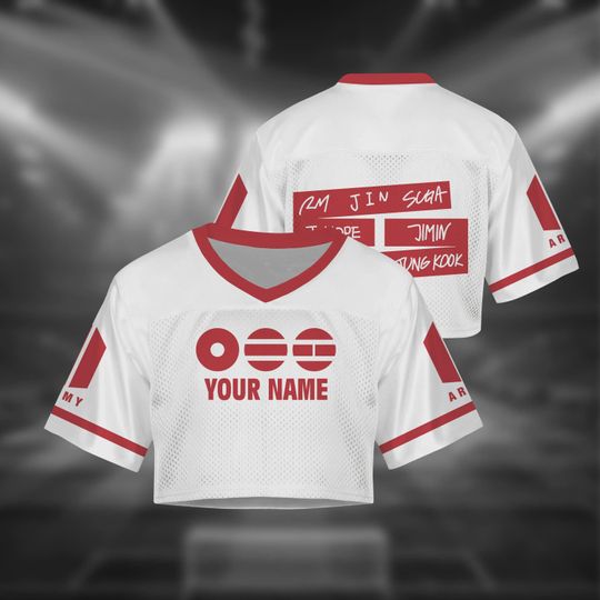 BTS Crop Football Jersey Custom Name, Personalized ARMY Shirt, Kpop Concert Outfit, Bangtan Fan Gift Women
