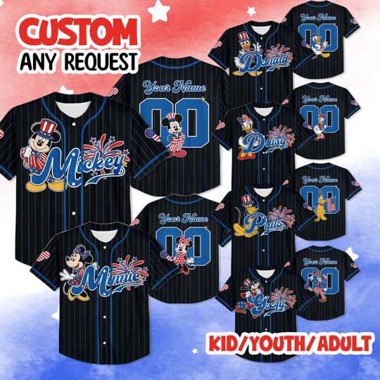 Discover Custom Disney 4th Of July Mickey Baseball Jersey, Disneyland 4th Of July Jersey, 4th July Family Matching Jersey, Happy Independence Day
