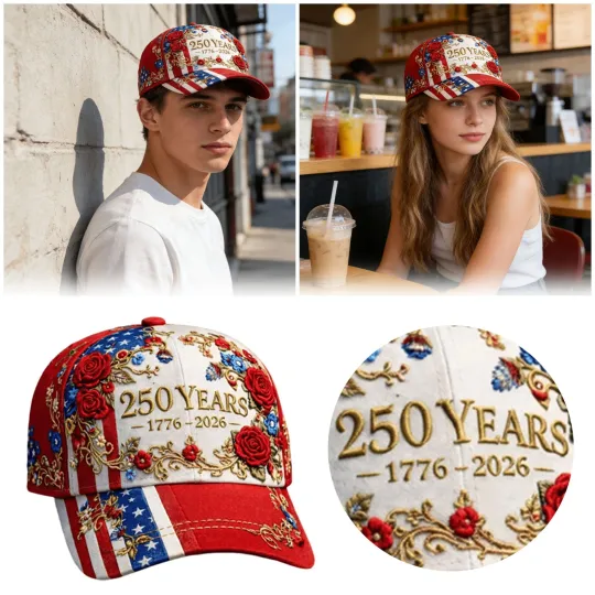 America 250th Anniversary Baseball Cap 1776–2026 USA Patriotic Hat Adjustable (All Printed)