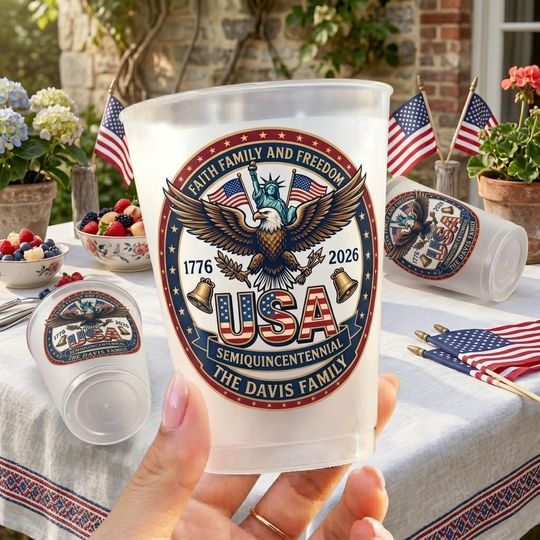 Personalized USA 250th Anniversary Plastic Cup, Custom Semiquincentennial Patriotic Cup, 1776-2026 Family Name Party Favor, 4th of July Gift