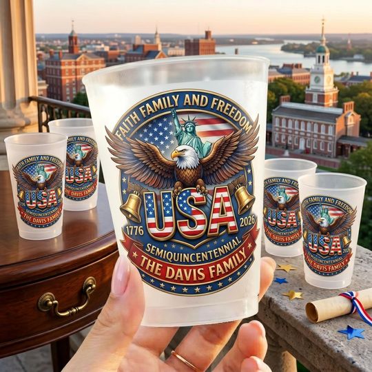 Personalized USA 250th Anniversary Plastic Cup, Custom Semiquincentennial Patriotic Party Cup, 1776-2026 Family Name Gift, 4th of July Decor