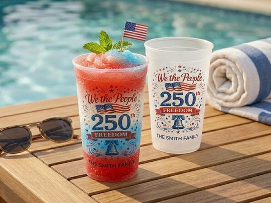 Personalized Family Name USA 250th Anniversary Frosted Cup, We The People 17762026 Cup, Patriotic Party Decor, 4th of July Cup