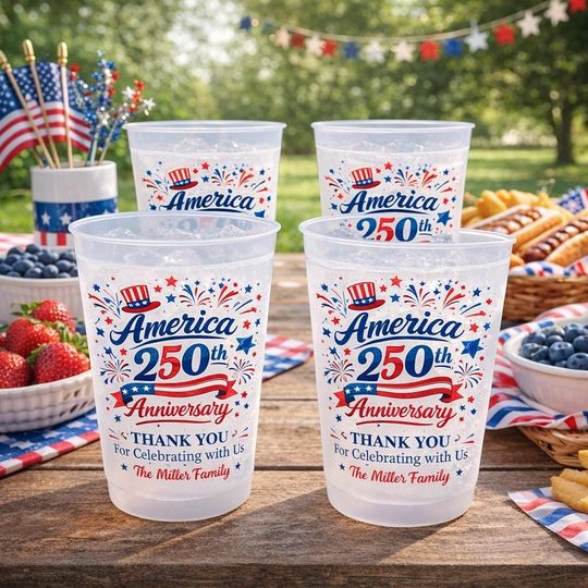 Personalized America 250th Anniversary Plastic Cups, Custom Gifts for Family, USA Birthday Keepsake, 4th of July Decor