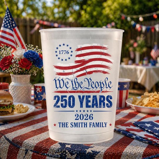 Custom Plastic Cups - USA 250th Anniversary & Semiquincentennial Party Favors