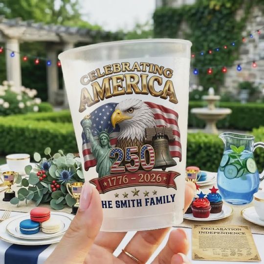 Custom Plastic Cups - Personalized America 250th Anniversary Gifts For Mom, Dad, Brother, Sister, Kids - Built on Strength & Pride