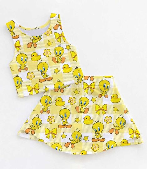 Tweety Bird Activewear Set, Looney Tunes Print, Tweety Bird Outfit 2026, Mommy and Me Tennis Skirt