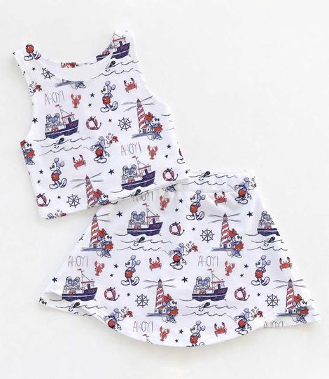 Nautical Blue Mickey and Friends Cruise Activewear Set, DCL Castaway Cay Sailing Adventure Outfit, Summer Vacation RunDisney Women Skort Gea