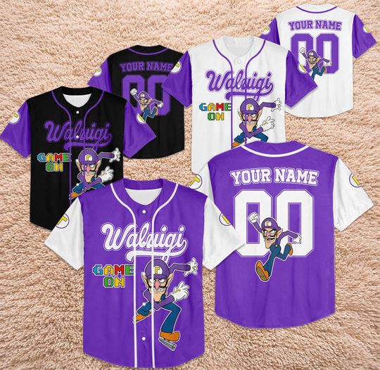 Custom Waluigi Baseball Jersey, Personalized Super Mario Villain Shirt, Game On Outfit
