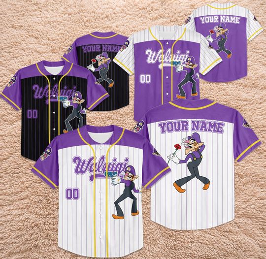 Custom Waluigi Baseball Jersey, Personalized Super Mario Villain Shirt, Mario Vacation Outfit