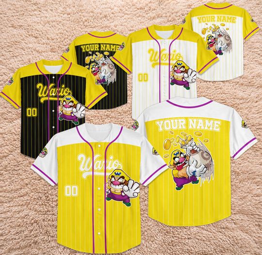 Custom Wario Baseball Jersey, Personalized Super Mario Villain Shirt, Vacation Outfit