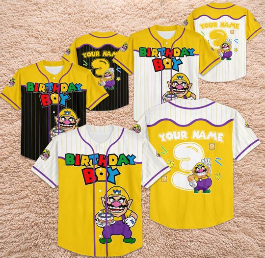 Custom Wario Birthday Baseball Jersey, Personalized Super Mario Villain Shirt