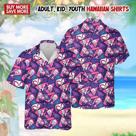 Spider Gwen Spidey Hawaiian Shirt, Gwen Stacy Spidey Flutter Hawaiian Shirt, Superhero Movie Hawaiian Shirt, Spider Fans Hawaiian Shirt