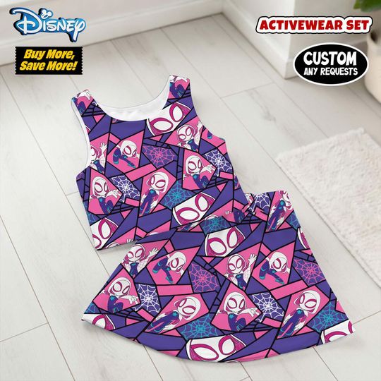 Spider Gwen Spidey Activewear Set Dress, Gwen Stacy Spidey Flutter  Dress, Superhero Movie Dress, Spider Fans Dress For Girls