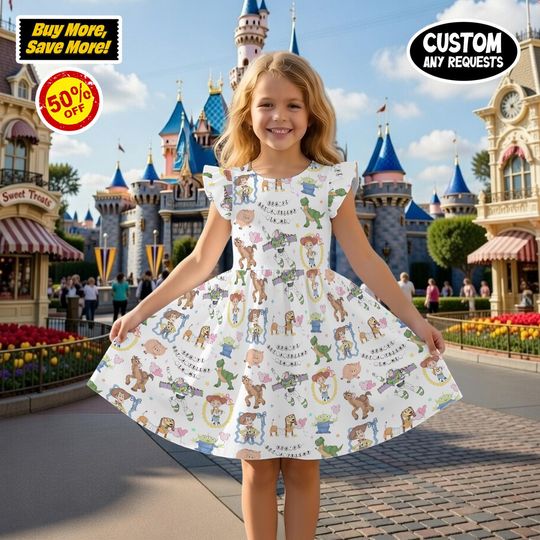Playful Balloon Print Ruffle Dress, Toy Story Woody Buzz Outfit, Pixar Fest Costume, Andy's Room Birthday Gift Toddler Girl Trip