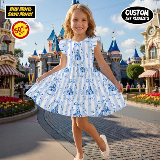 Magical Castle Coquette Bows  Ruffle Dress Theme Park Summer Set Outfit