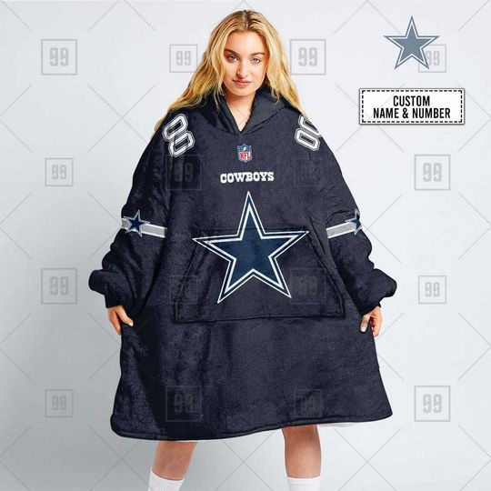 football Dallas Cowboys Custom Name Number Navy Home Blanket Hoodie