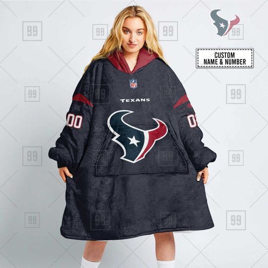 football Houston Texans Custom Name Number Navy Home Blanket Hoodie