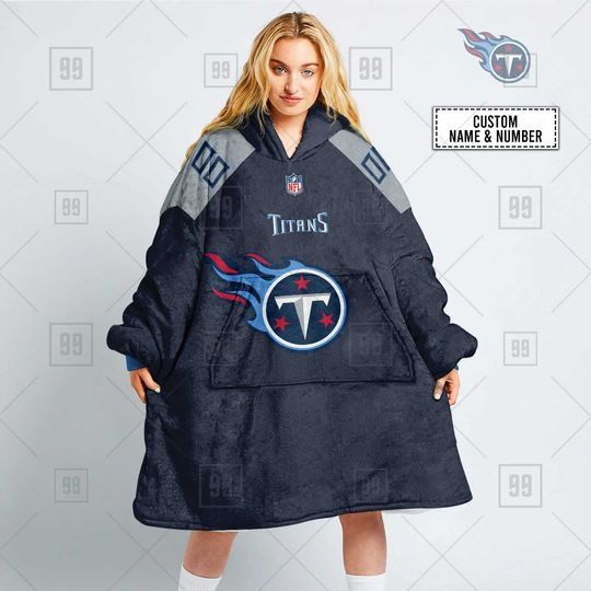 football Tennessee Titans Custom Name Number Navy Home Blanket Hoodie