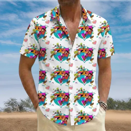 RunDisney Virtual Series 2026 Hawaiian Shirt, Goofy And Max Running Button Shirt