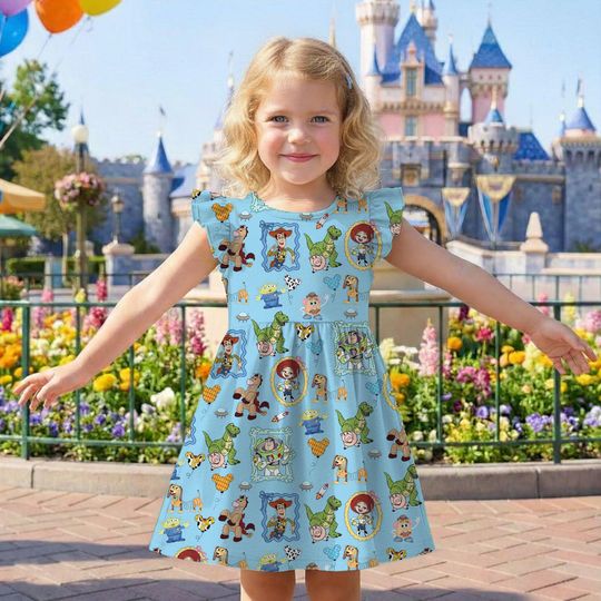 Toy Story Print Ruffle Dress, Toy Story Woody Buzz Outfit, Pixar Fest Costume, Andy's Room Birthday Gift Toddler Girl Trip