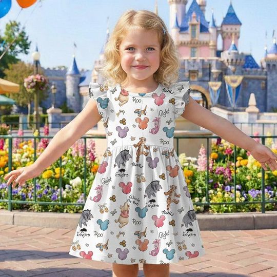 Coquette Winnie the Pooh and Friends Ruffle Dress, Tigger Piglet Tea Party Outfit, Hundred Acre Wood Magic Kingdom Birthday Gift