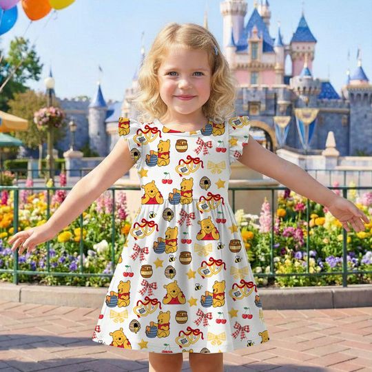 Charming Coquette Winnie the Pooh and Friends Ruffle Dress, Tigger Piglet Tea Party Outfit, Hundred Acre Wood Magic Kingdom Birthday Gift