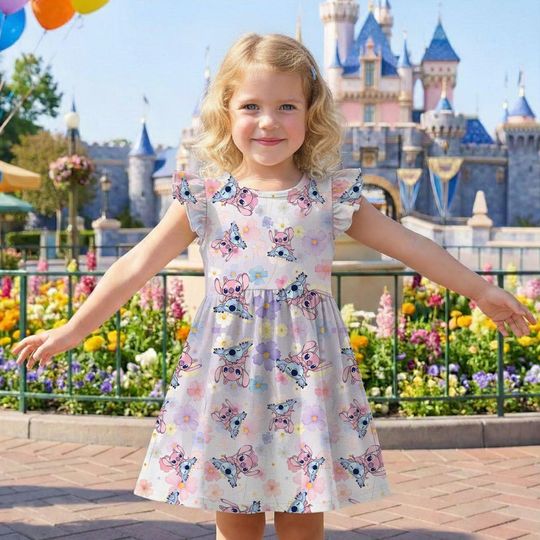 Tropical Lilo and Stitch Ruffle Dress, Kids Outfit