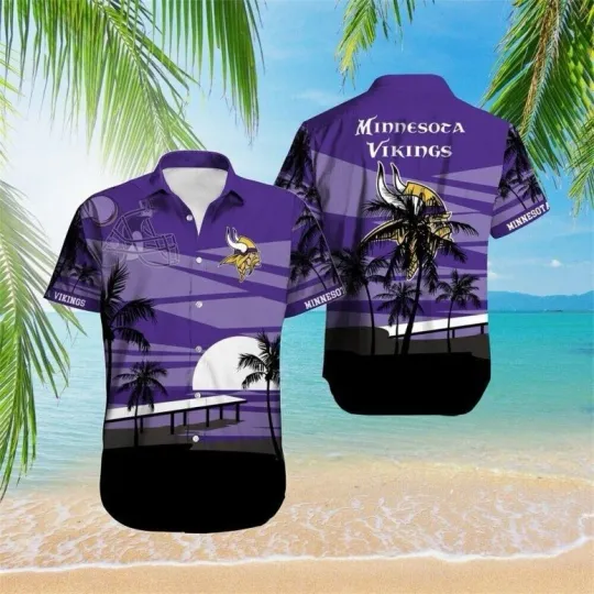 Minnesota Vikings Moonlit Palms Hawaiian Shirt, Gift For football Fans