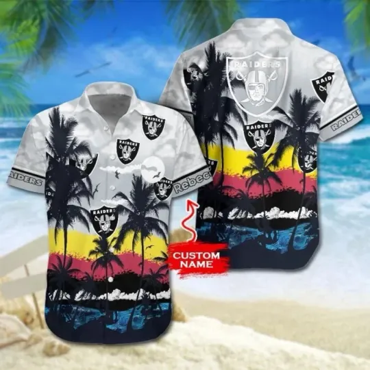 Personalized Las Vegas Raiders Sunset Tropics Summer Aloha Hawaiian Shirt