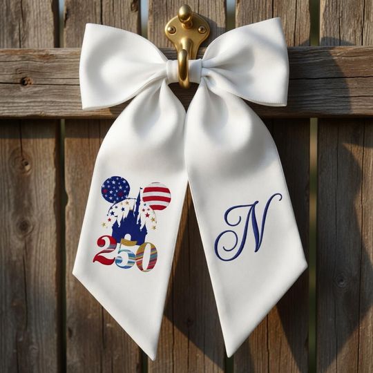 Personalized Disney America 250th Anniversary Wreath Sash, Embroidered Patriotic Initial Door Decor, 4th of July Gift