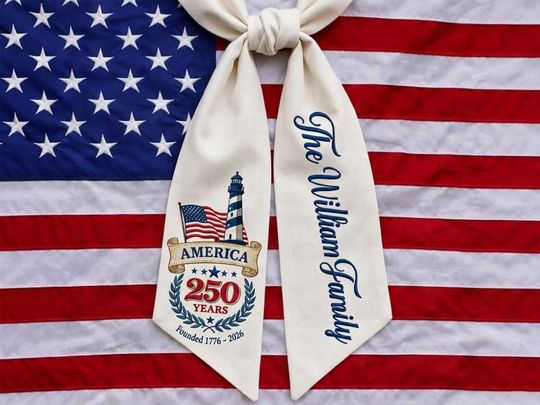 Personalized Patriotic Wreath Sash, America 250 Years Decor, Custom Family Name Door Banner, 4th of July Independence Day Decor