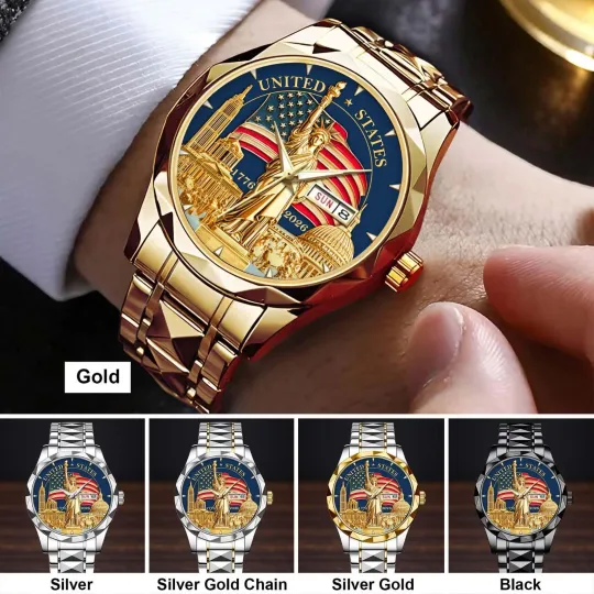 USA 250th Anniversary Luxury Watch Statue of Liberty Patriotic Timepiece Gift, Father's Day Gift, Gift For Dad, Him