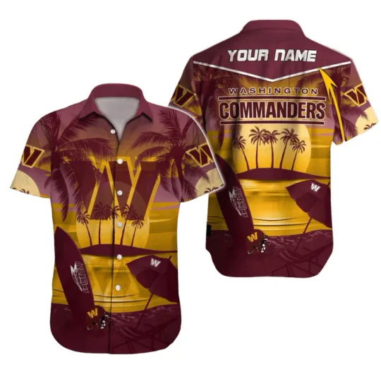 Personalized Washington Commanders Sunset Beach Hawaiian Shirt For Fans