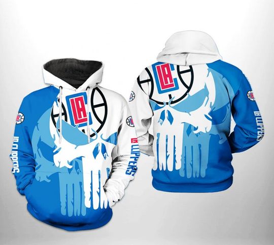 Los Angeles Clipperss Blue White Punisher Skull Pullover Hoodie V5
