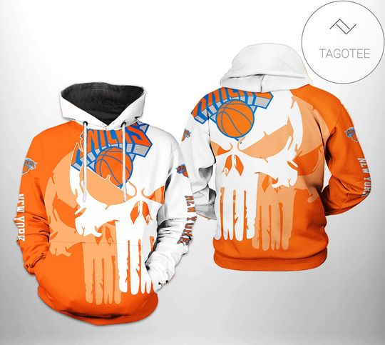 New York Knickss Orange White Punisher Skull Pullover Hoodie