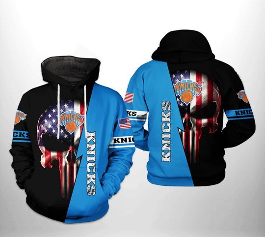 New York Knickss US Flag Punisher Skull Pullover Hoodie