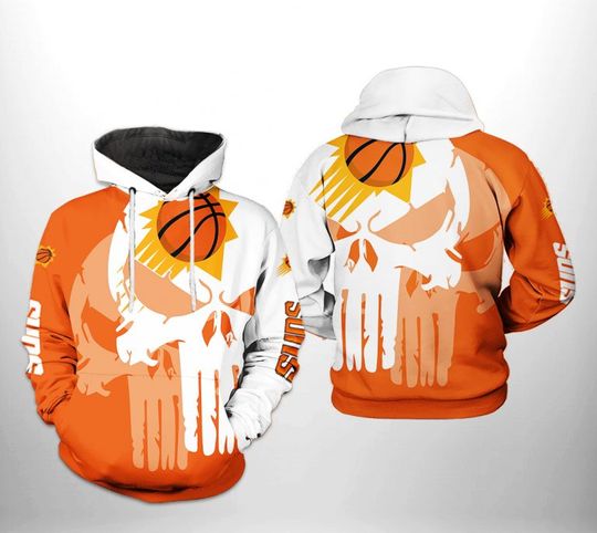 Phoenix Sunss White Orange Punisher Skull Pullover Hoodie