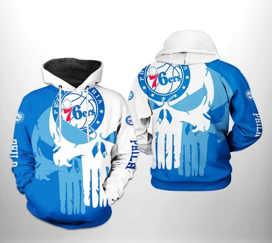Philadelphia 76erss Blue White Punisher Skull Pullover Hoodie