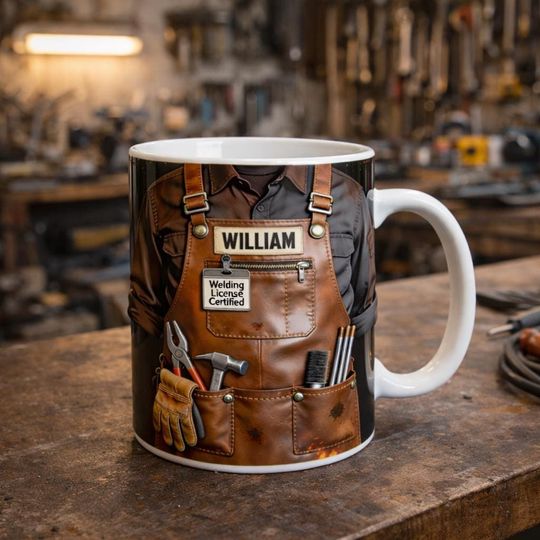 Personalized Welder Mug, Custom Name Welding Coffee Cup, Welding License Certified Gift for Dad, Tradesman Fathers Day Mug