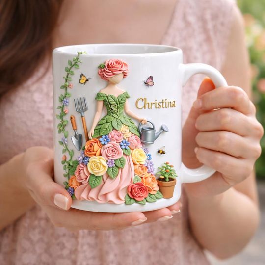 Personalized Gardener Mug, Custom Name Garden Lover Coffee Cup, Floral Gardening Gift for Her