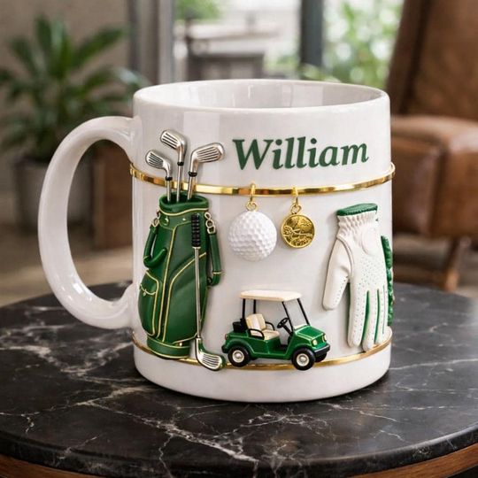 Personalized Golf Mug, Custom Name Golfer Coffee Cup, Golf Lover Gift for Him, Dad Golf Mug