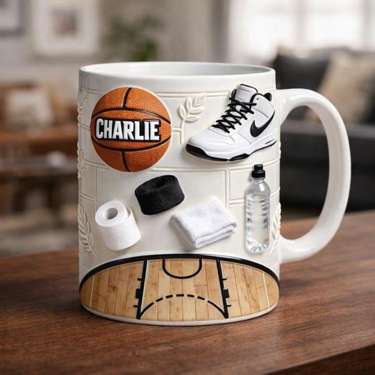 Personalized Basketball Mug, Custom Name Sports Coffee Cup, Basketball Player Gift for Boys