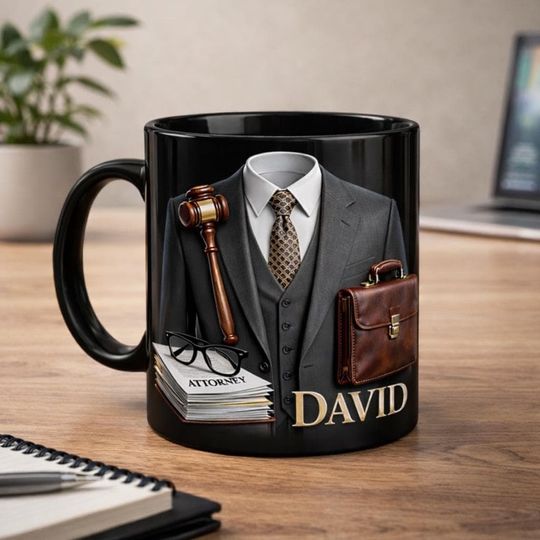 Personalized Lawyer Mug, Custom Name Attorney Coffee Cup, Law Graduate Gift for Men