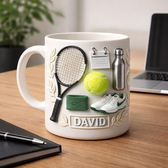 Personalized Tennis Mug, Custom Name Tennis Player Coffee Cup, Tennis Lover Gift for Him, Gift For Dad