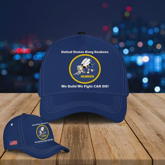US Navy Seabees We Build We Fight Baseball Cap, Printed Military Baseball Hat Veteran Cap Hat For Veterans, Gift for Dad, Father'day Gift