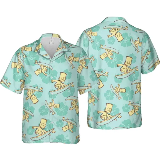 Surfing Simpsons Hawaiian Button Down Shirt