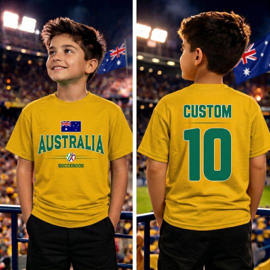 Discover Australia Socceroos Kids Soccer Jersey Double Sided Name and Number